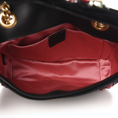 Gucci Velvet Matelasse Embroidered Mini GG Marmont Shoulder Bag Black 5 of 12