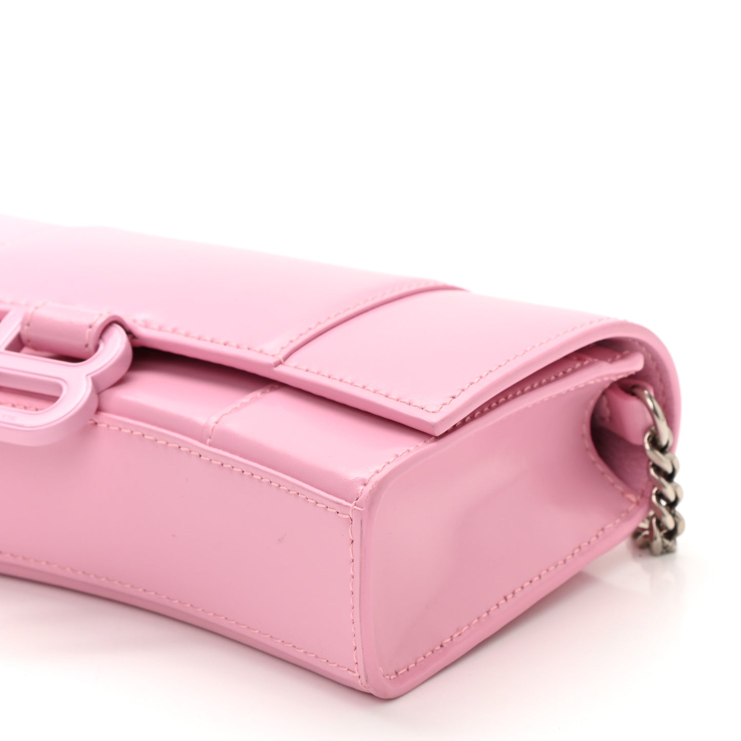 Shiny Box Calfskin Tonal B Hourglass Chain Bag Candy Pink