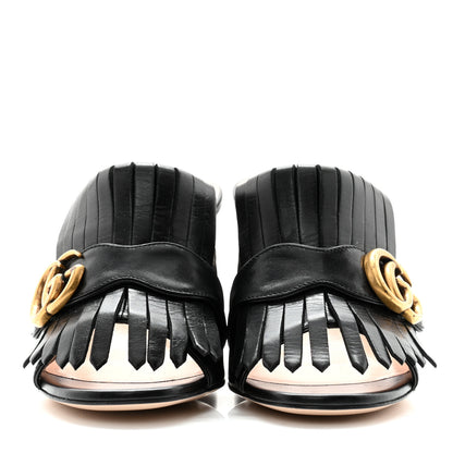 Gucci Malaga Kid GG Marmont Fringe 75mm Slide Sandals 37 Black 2 of 8
