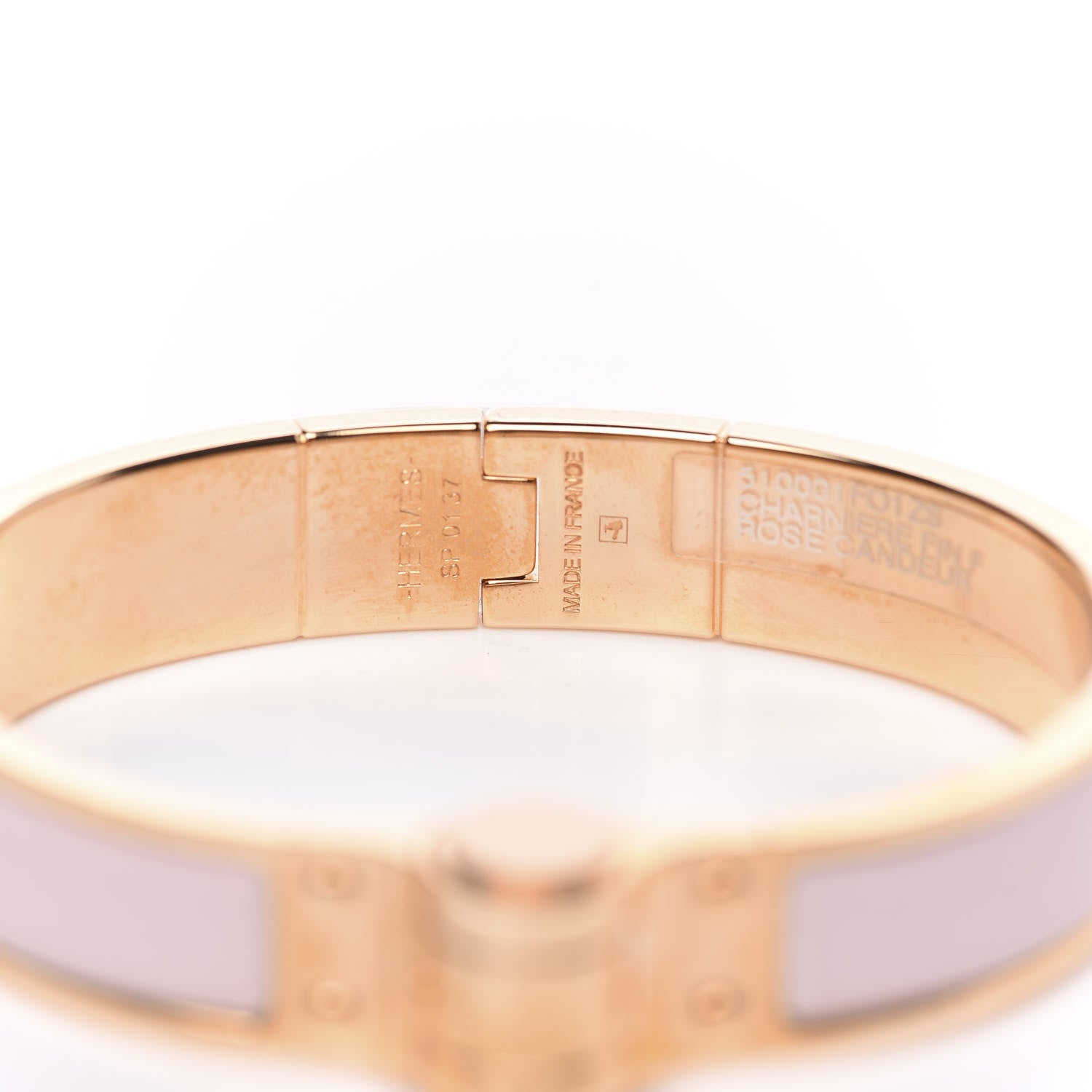 Hermes Enamel Charniere Uni Narrow Hinged Bracelet S Rose Candeur 5 of 6