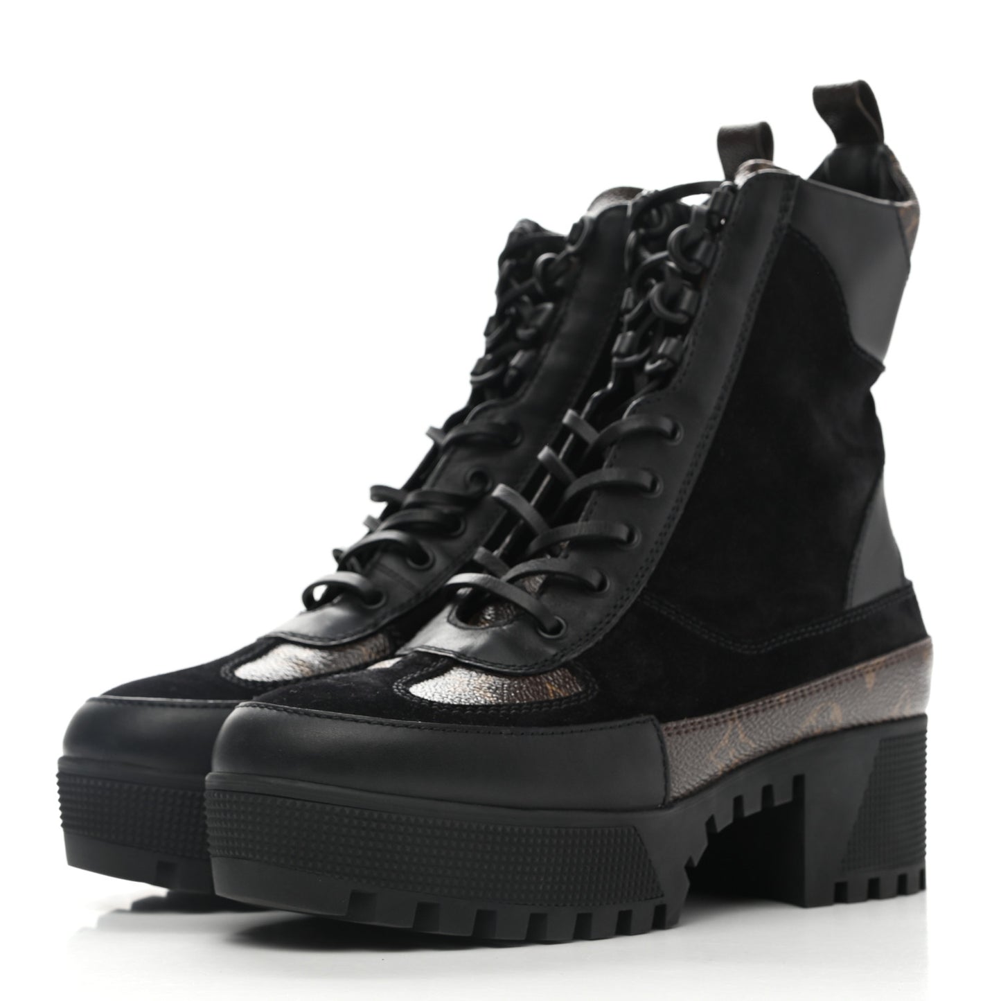 Suede Calfskin Monogram Laureate Platform Desert Boots 39 Black