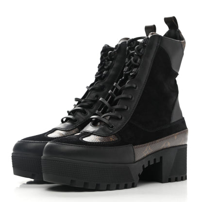 Louis Vuitton Suede Calfskin Monogram Laureate Platform Desert Boots 39 Black 3 of 8