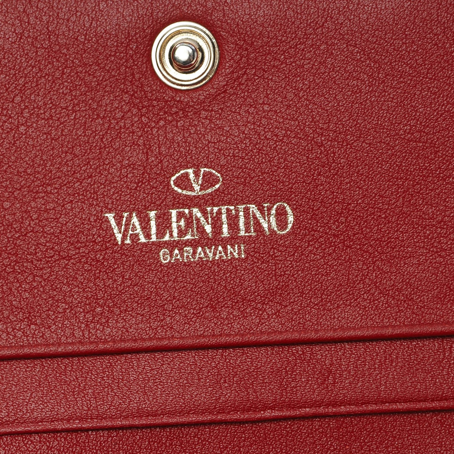 Calfskin Rockstud Bi-Fold Card Holder Rosso Valentino