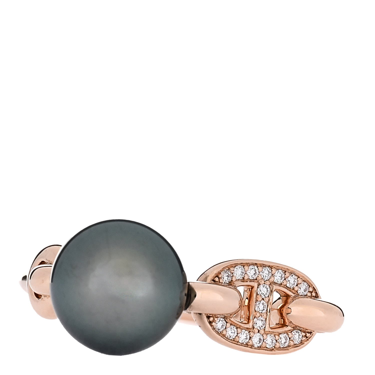 Hermes 18K Rose Gold Diamond Tahitian Pearl Albertine Ring 50 5.25 1 of 6