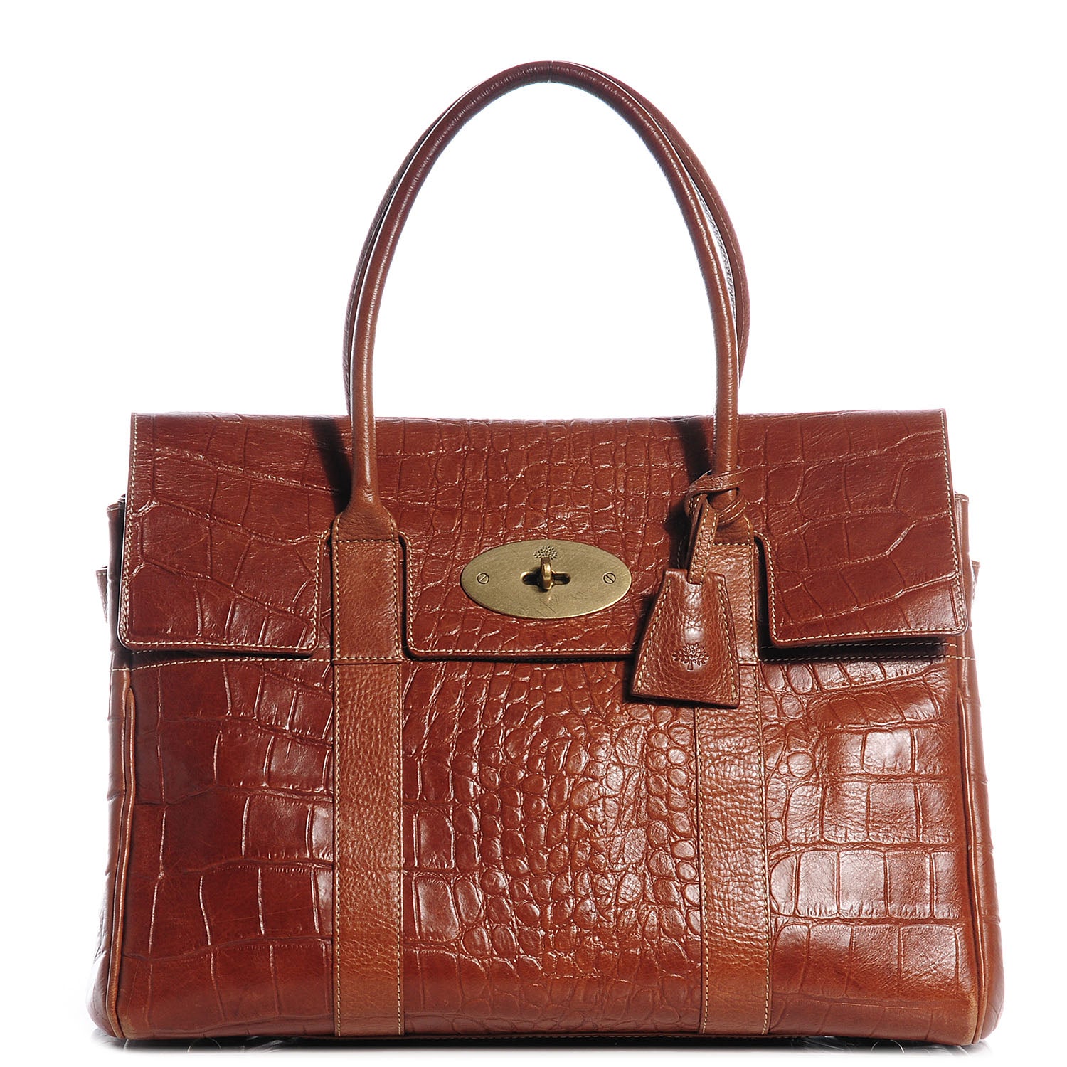 Mulberry Crocodile Embossed Bayswater Satchel Oak 1 of 10