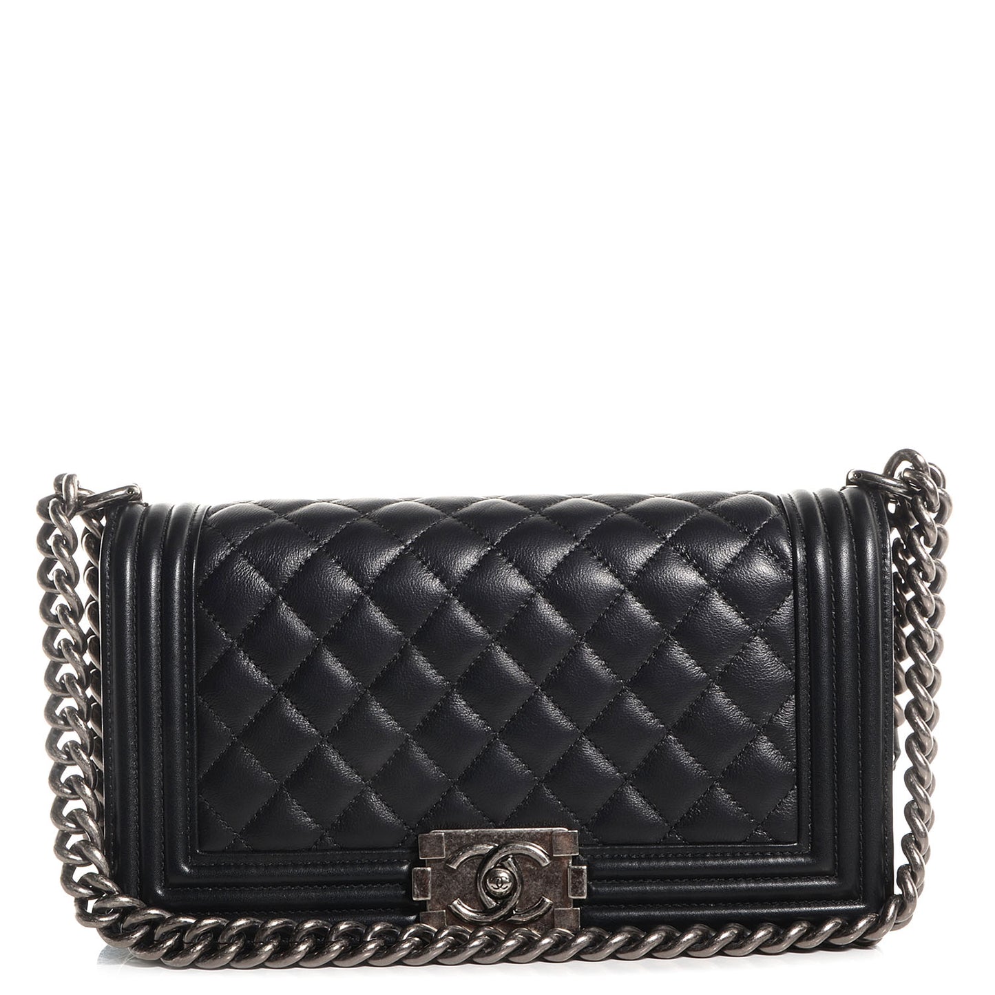 Metallic Calfskin Quilted Medium Boy Flap Black