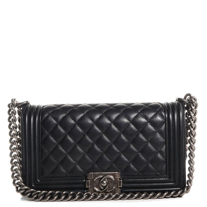 Chanel Metallic Calfskin Quilted Medium Boy Flap Black 1 of 9