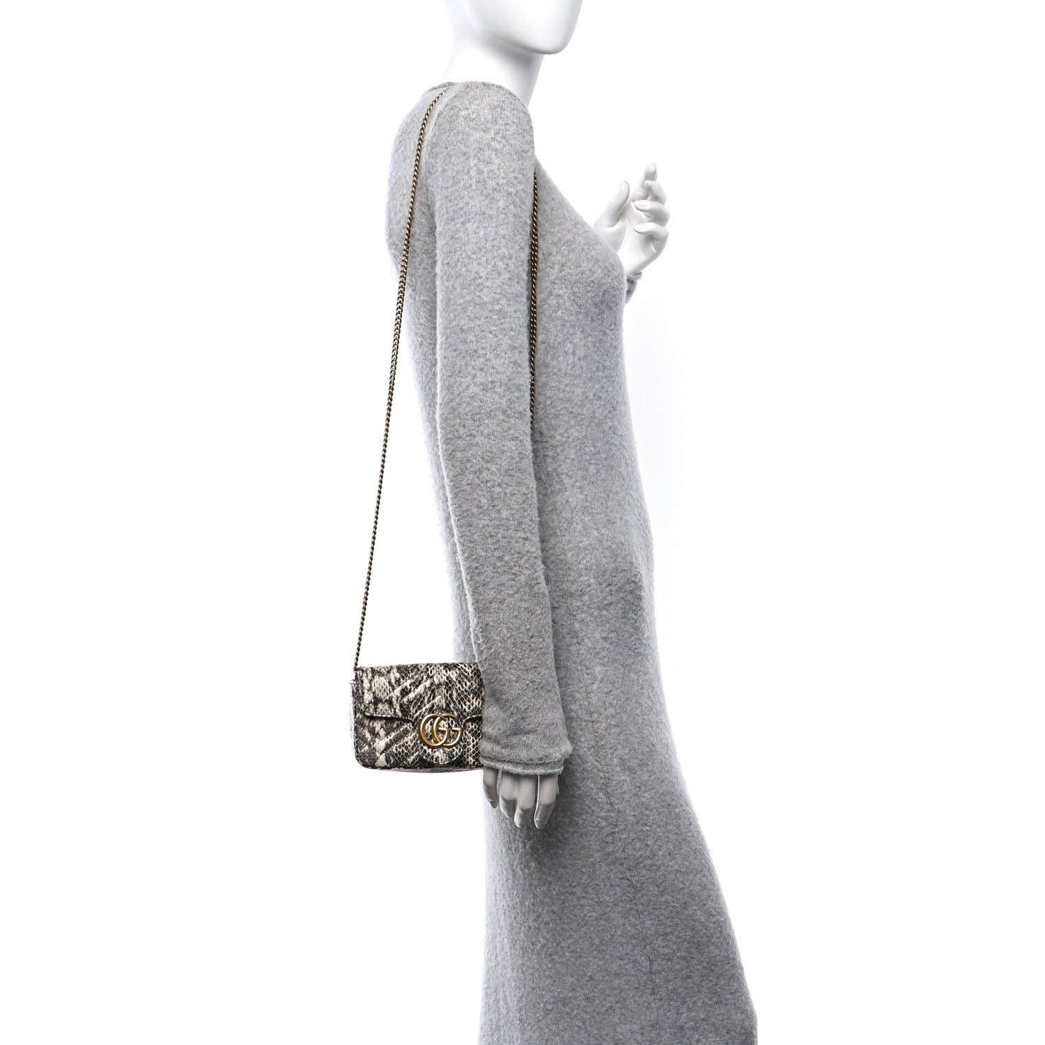 Gucci Snakeskin Matelasse Super Mini GG Marmont Shoulder Bag Roccia 2 of 11