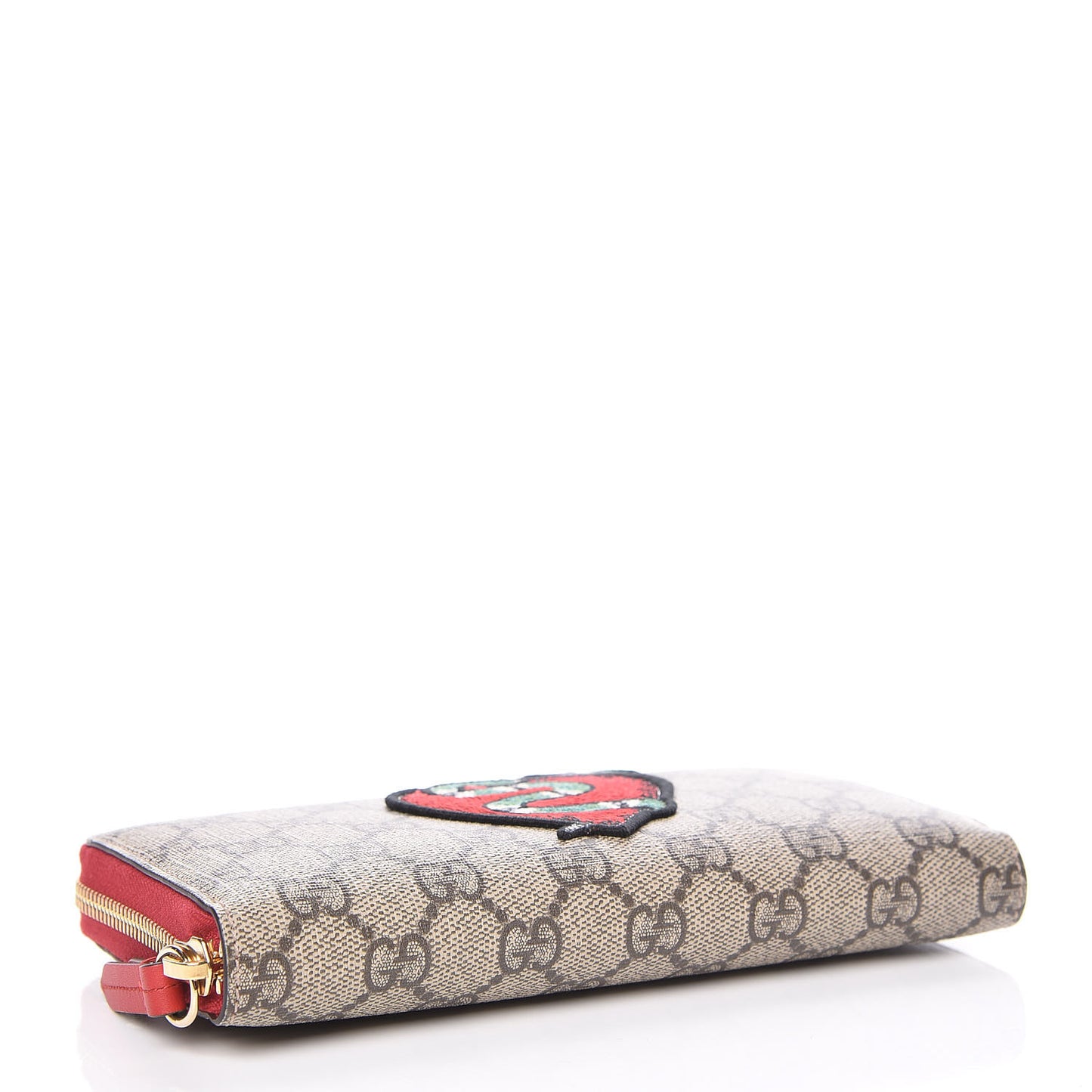 GG Supreme Monogram Kingsnake Heart Embroidered Zip Around Wallet Red