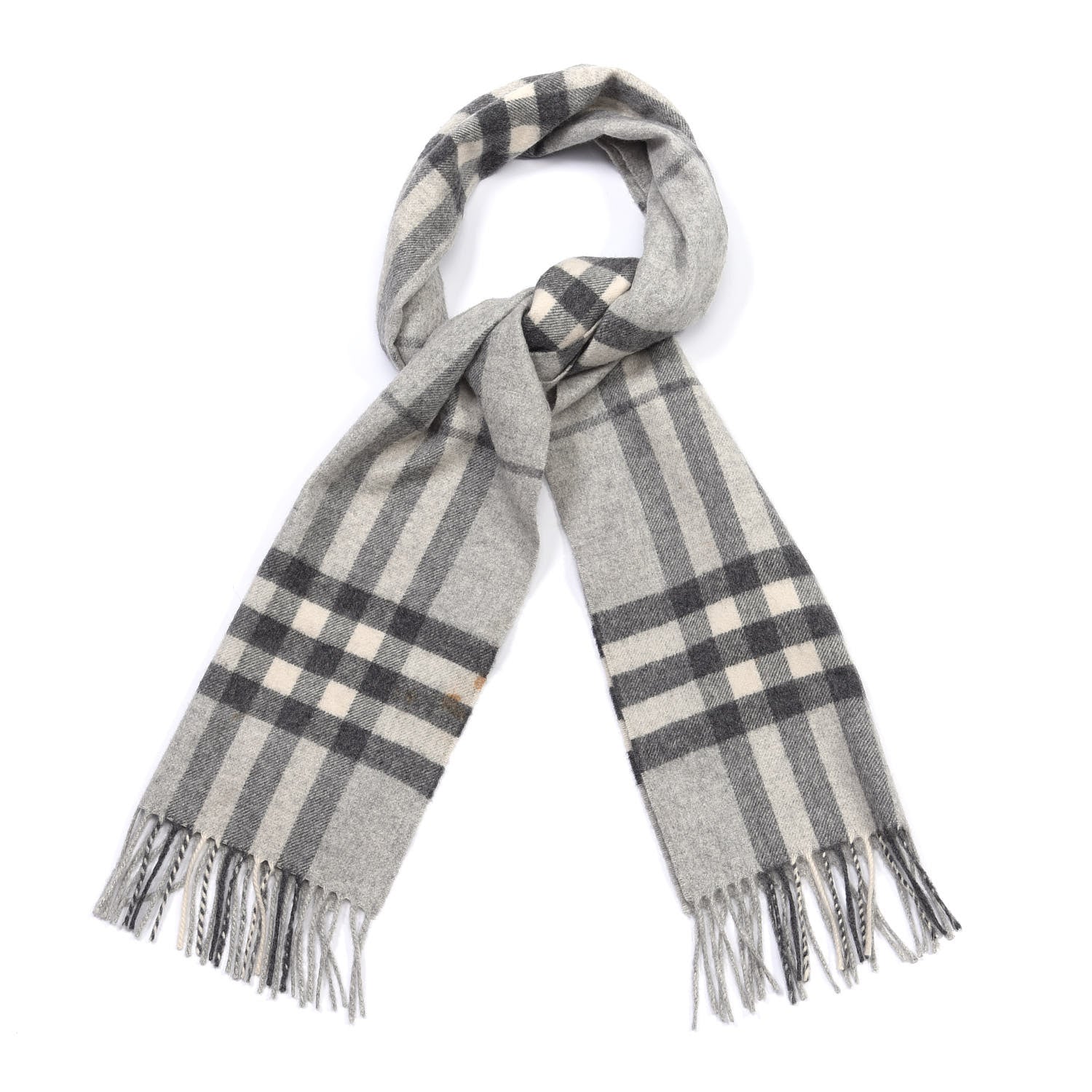 Burberry Cashmere Giant Check Fringe Scarf Pale Grey 1 of 4