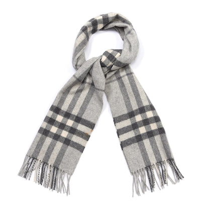 Burberry Cashmere Giant Check Fringe Scarf Pale Grey 1 of 4