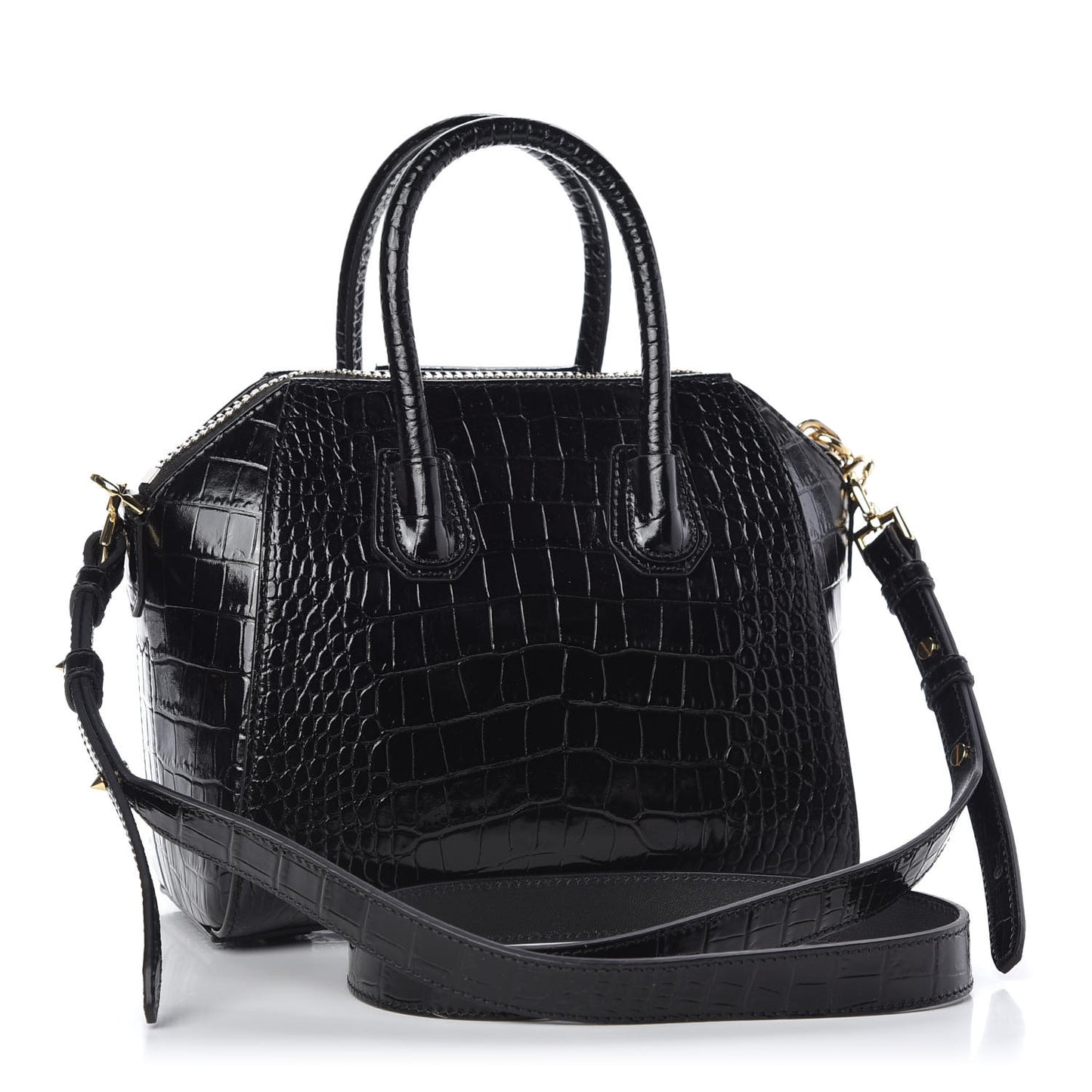 Calfskin Crocodile Embossed Mini Antigona Black