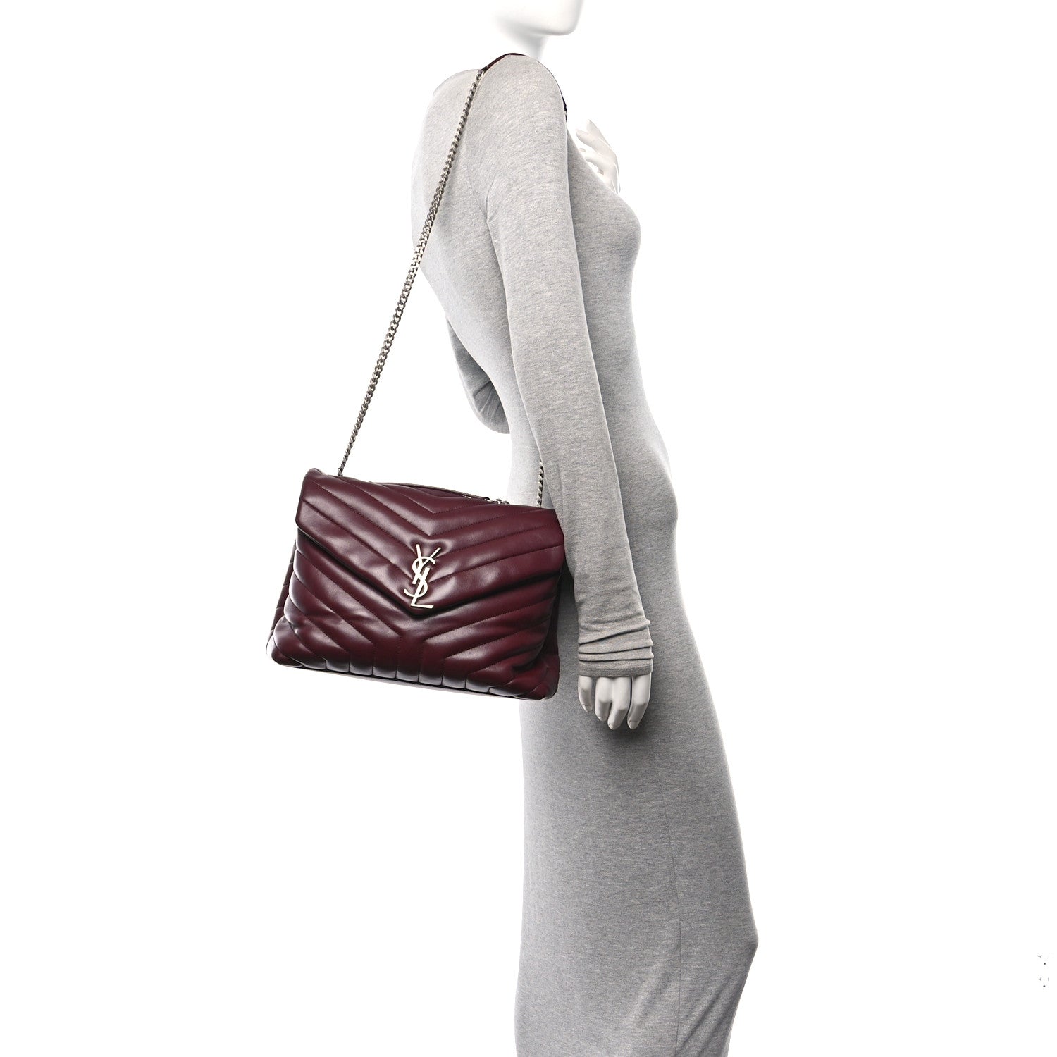 Saint Laurent Calfskin Y Quilted Monogram Medium Loulou Chain Satchel Rouge Legion 2 of 11