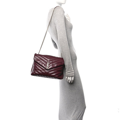 Saint Laurent Calfskin Y Quilted Monogram Medium Loulou Chain Satchel Rouge Legion 2 of 11