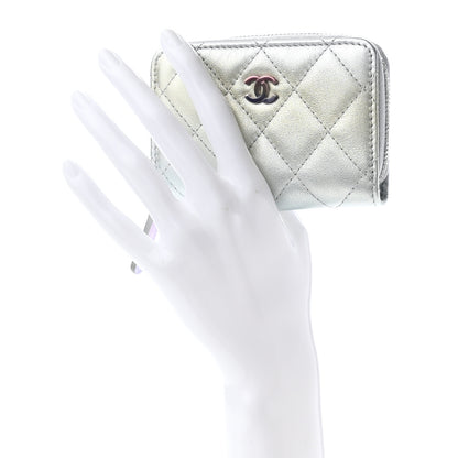 Chanel Gradient Metallic Calfskin Quilted Zip Around Coin Purse Wallet Silver Blue Yellow Purple 2 of 8