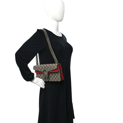 Gucci GG Supreme Monogram Suede Crystal Small Dionysus Shoulder Bag Beige Ebony Vulcanic Red 2 of 10