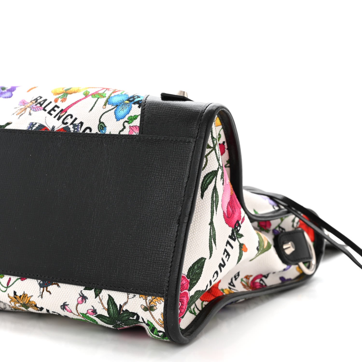 Balenciaga X GUCCI Canvas Azalea Calfskin Flora Logo Print Neo Classic Silver Hardware Medium City White Multicolor Black 11 of 11