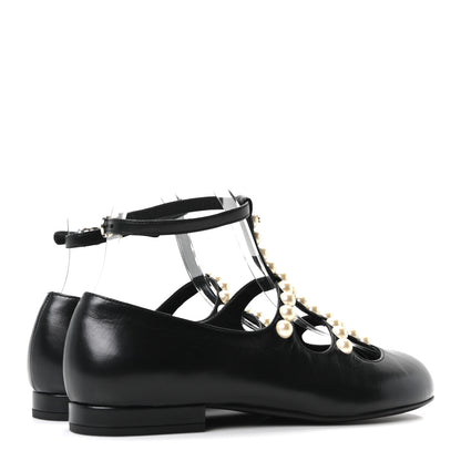 Chanel Goatskin Pearl Mary Janes Flats 35 Black 5 of 10