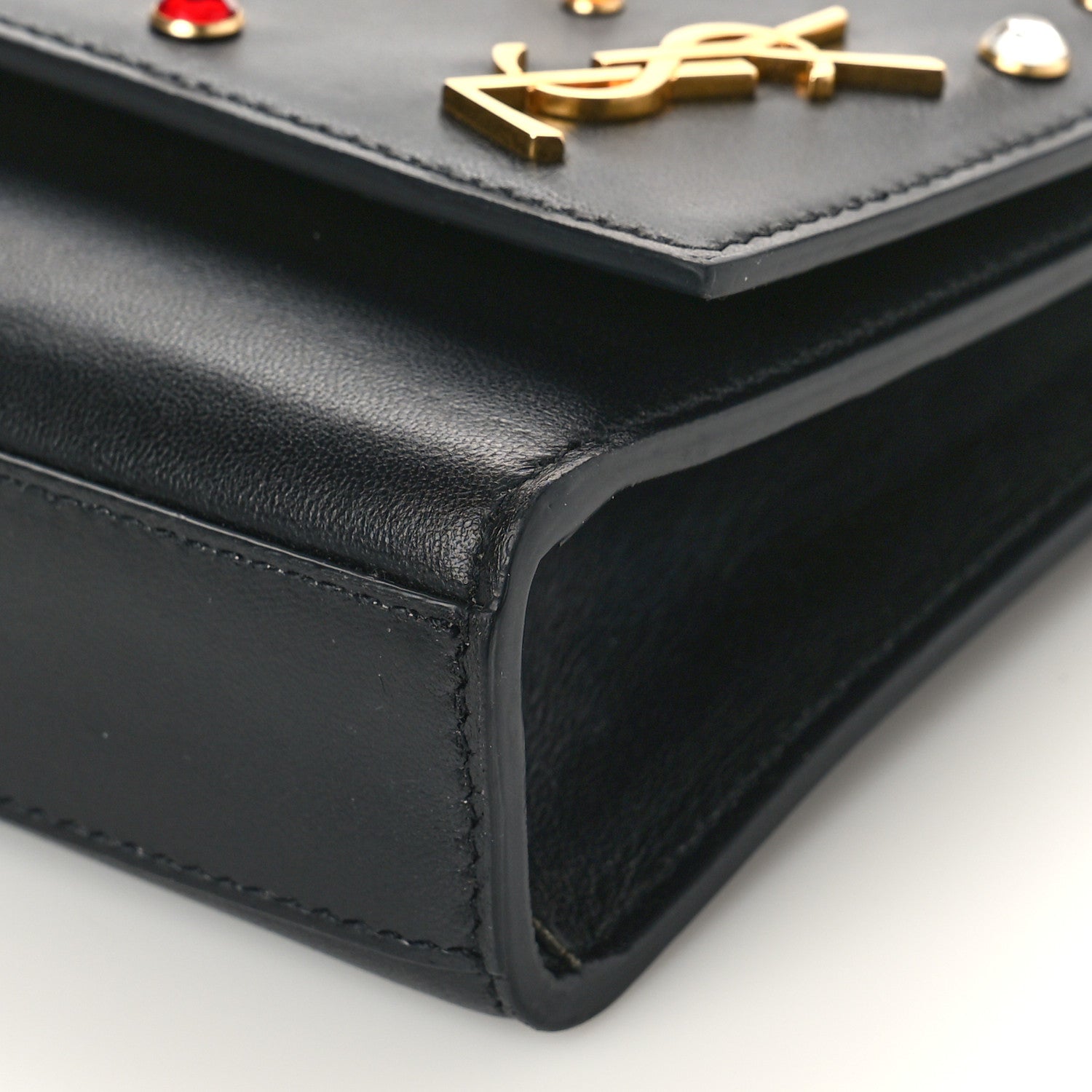 Saint Laurent Calfskin Crystal Medium Monogram Kate Satchel Black 10 of 11