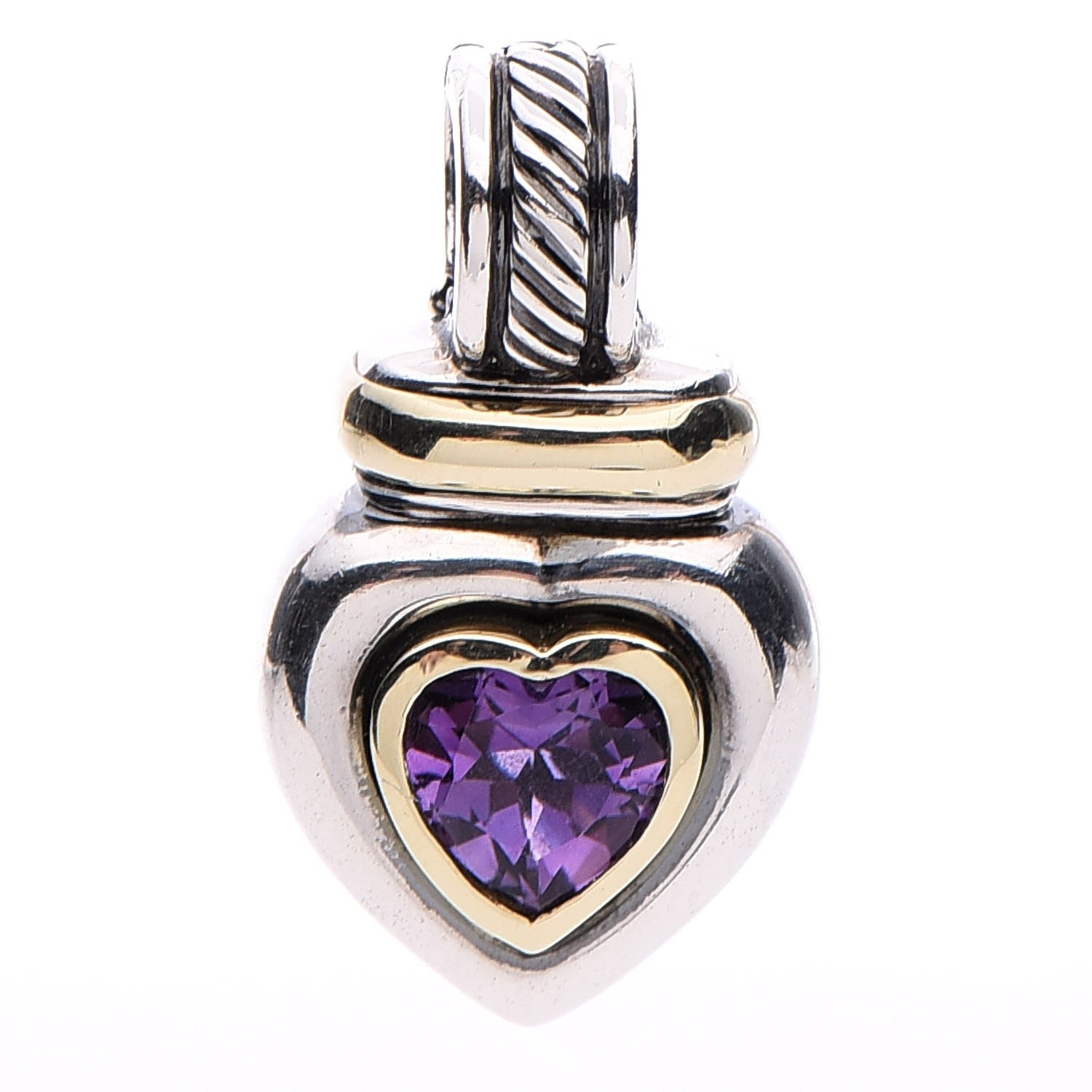 David Yurman Sterling Silver 14K Gold Amethyst Heart Enhancer Pendant 1 of 4
