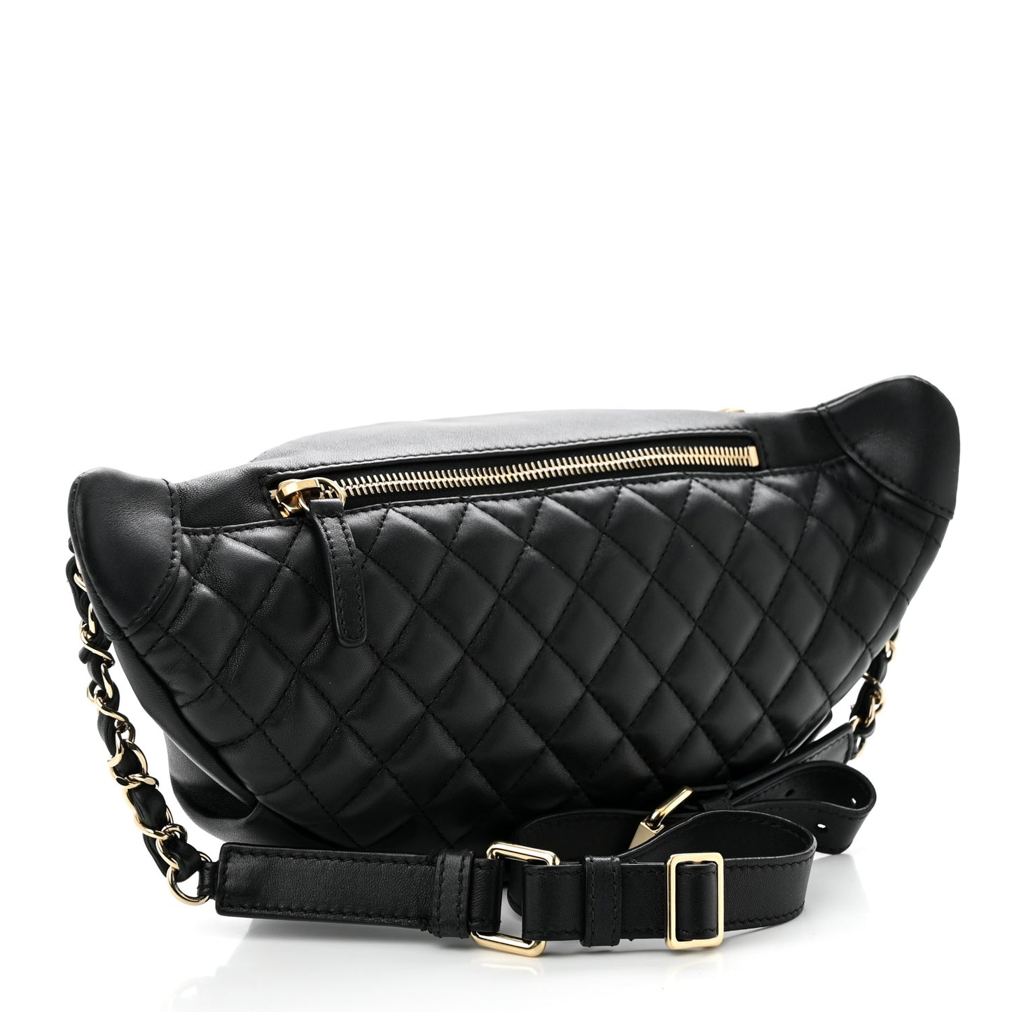 Lambskin Quilted Waist Bag Fanny Pack Black