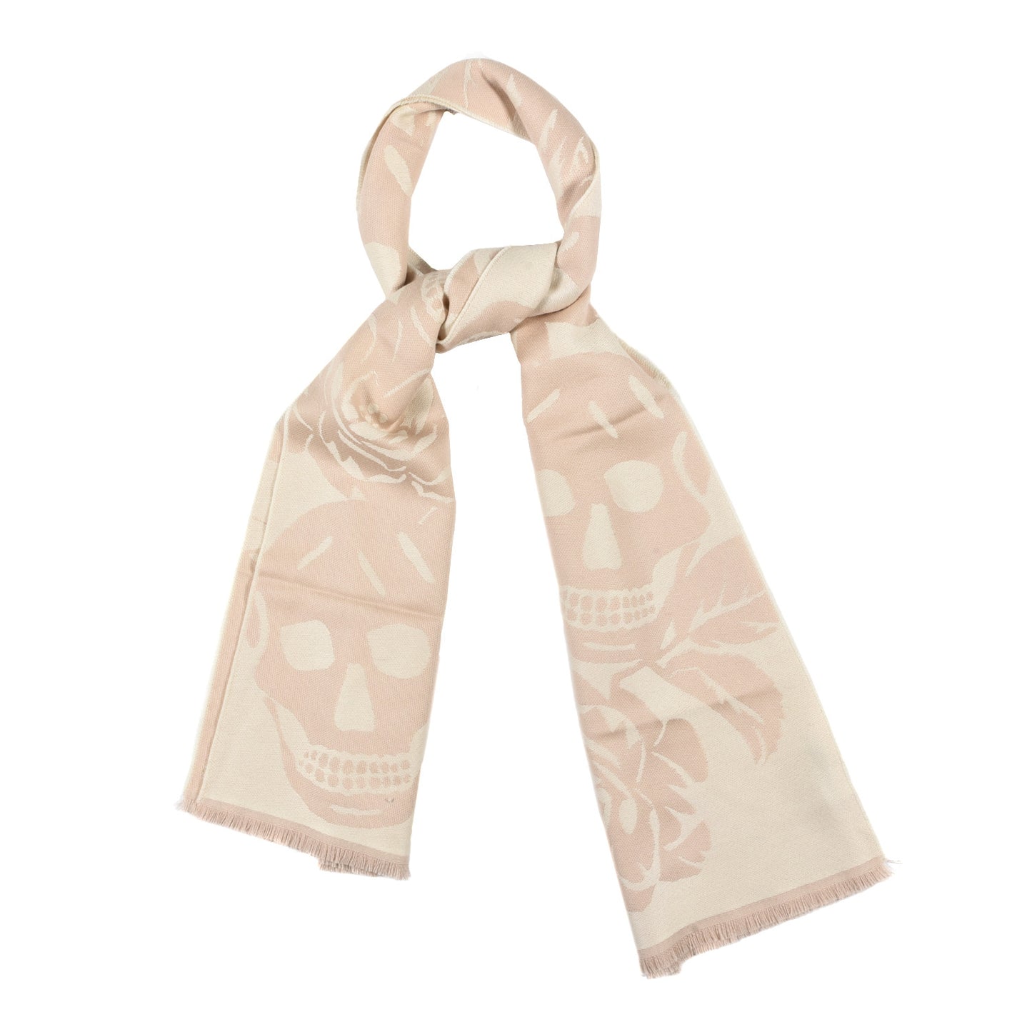Wool Silk Reversible Skull Scarf White Beige