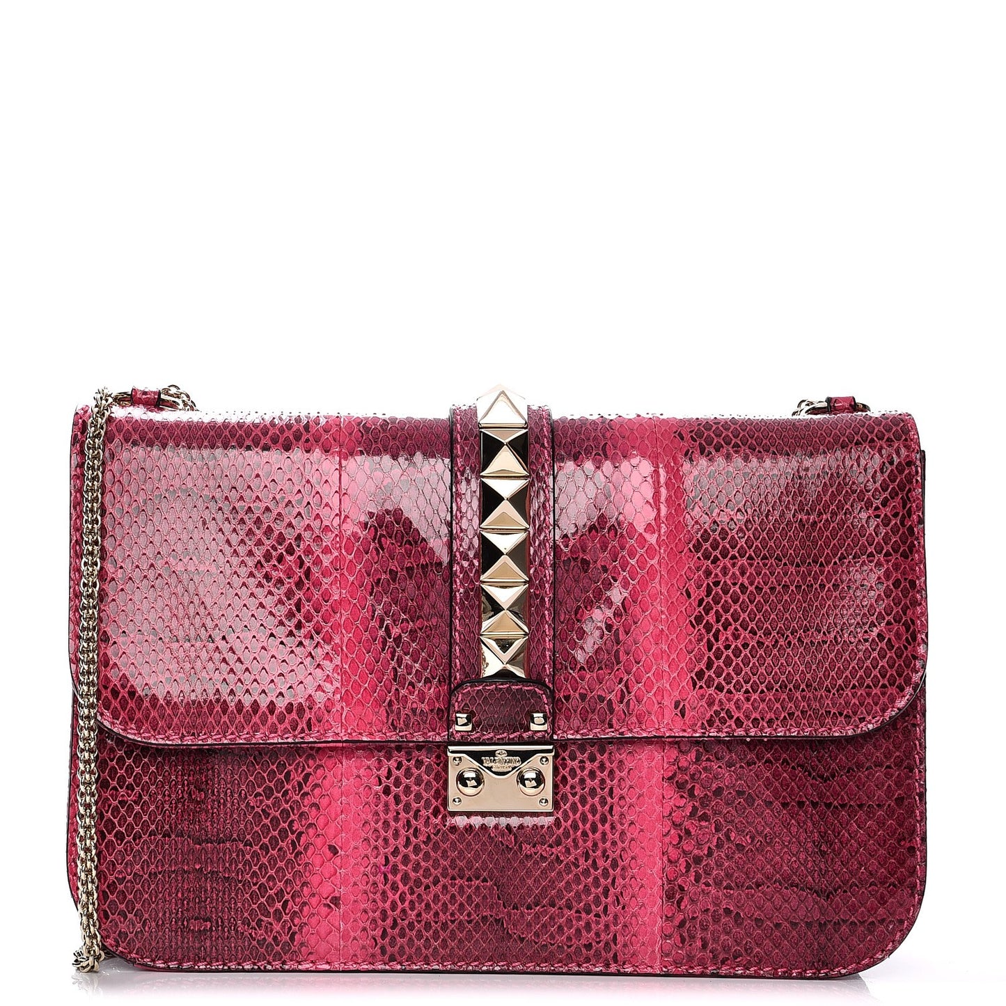 Python Large Glam Lock Rockstud Flap Pop Fuxia
