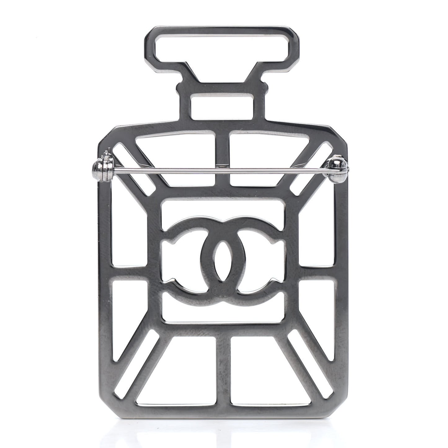 Ruthenium Crystal Perfume Bottle CC Brooch Iridescent Pink