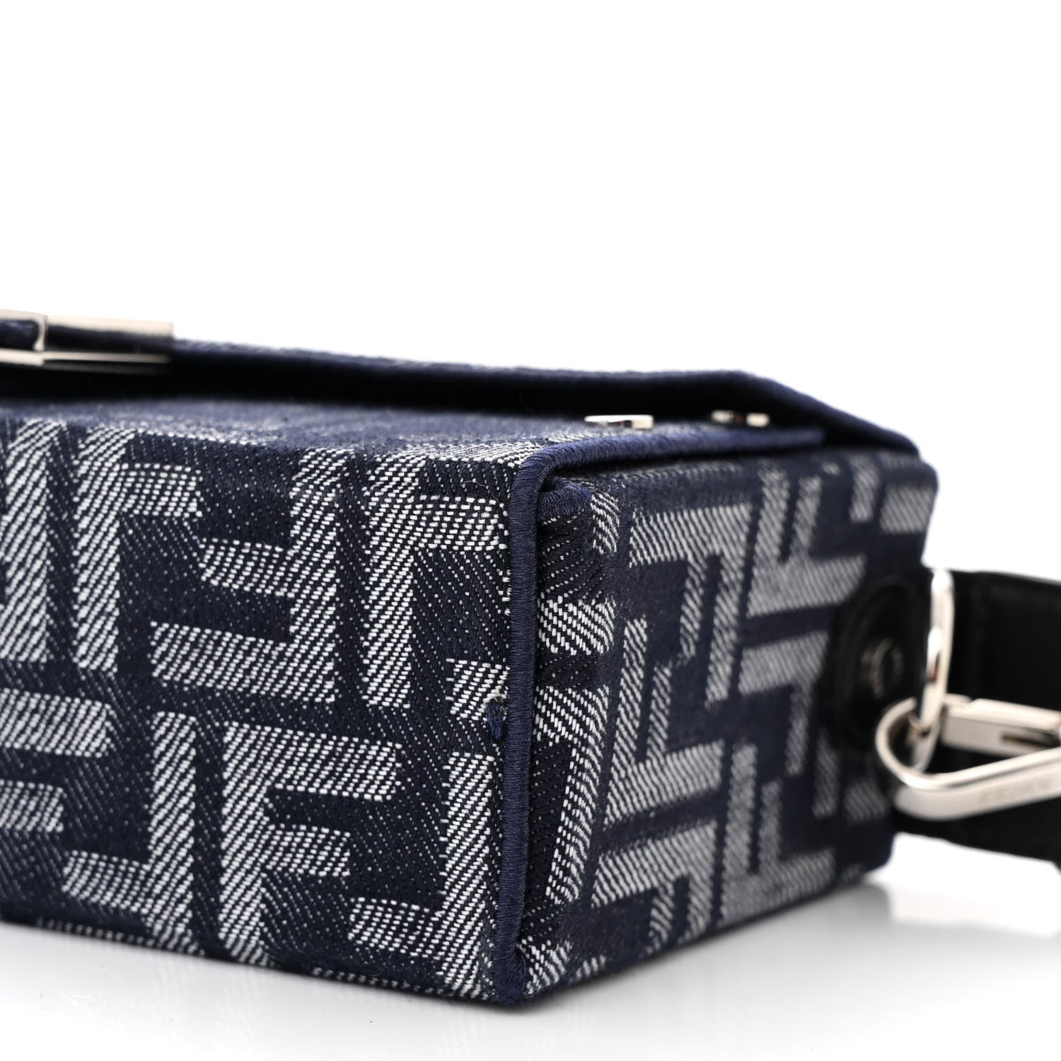 Fendi Fabric Jacquard Reactive Jean Denim Vitello Cover FF Baguette Soft Trunk Blue Black 10 of 10