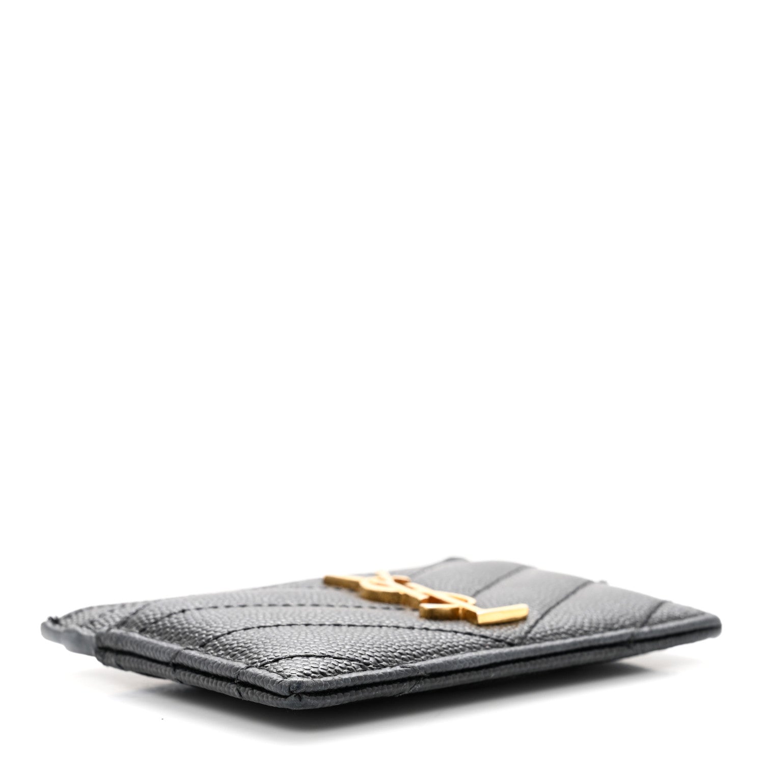 Saint Laurent Grain De Poudre Matelasse Chevron Monogram Credit Card Case Black 4 of 7