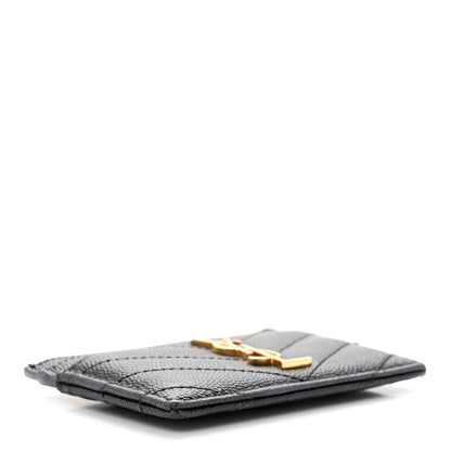 Saint Laurent Grain De Poudre Matelasse Chevron Monogram Credit Card Case Black 4 of 7