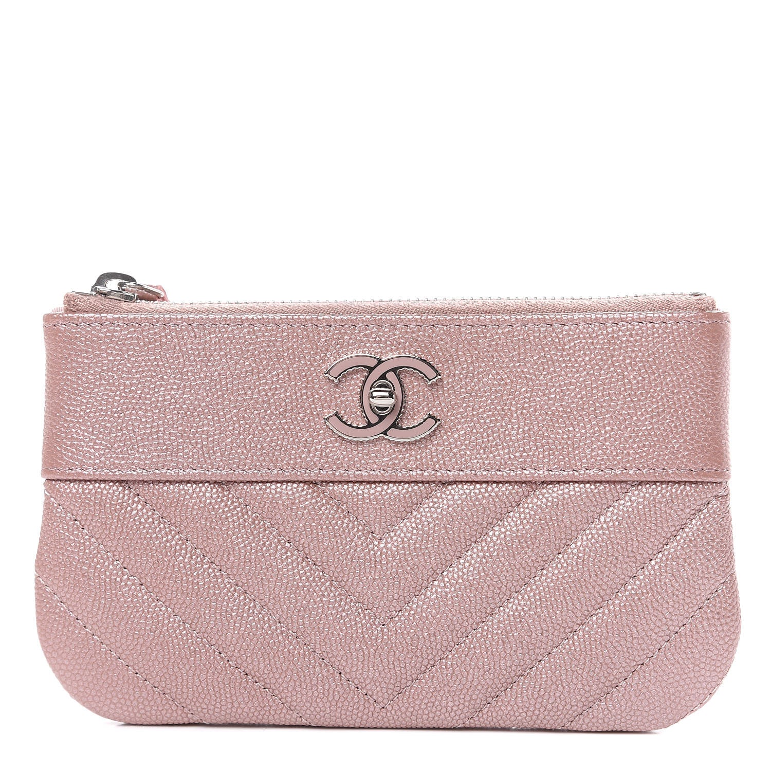 Chanel Metallic Caviar Chevron Quilted Small Vintage Mademoiselle Cosmetic Case Pink 1 of 8