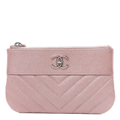 Chanel Metallic Caviar Chevron Quilted Small Vintage Mademoiselle Cosmetic Case Pink 1 of 8