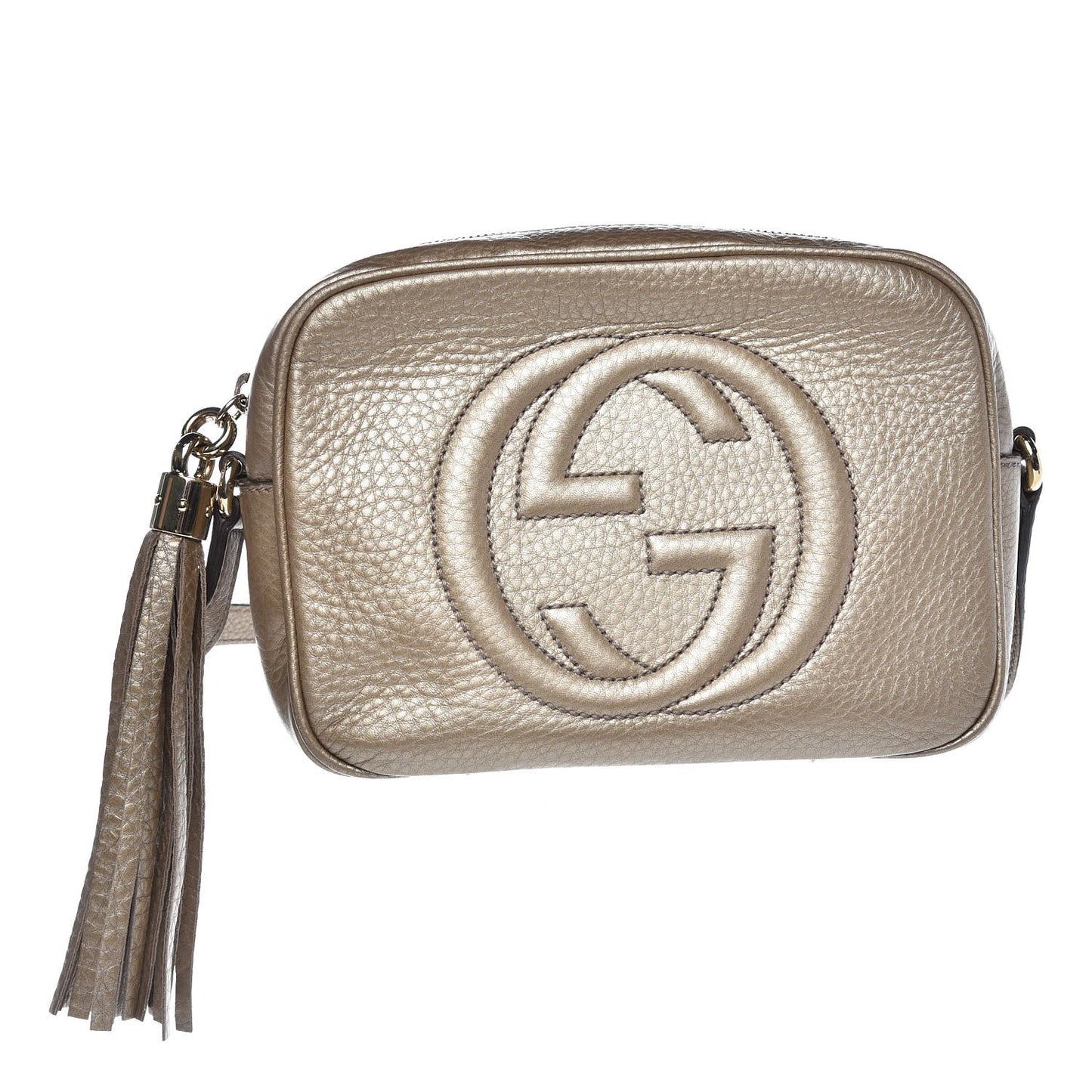 Metallic Pebbled Calfskin Small Soho Disco Bag Golden Beige