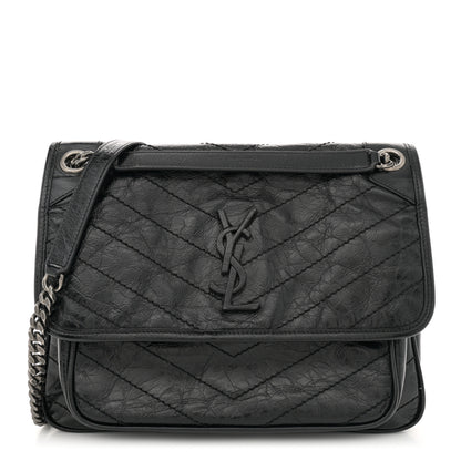 Saint Laurent Crinkled Calfskin Matelasse Monogram Medium Niki Chain Satchel Black 1 of 12