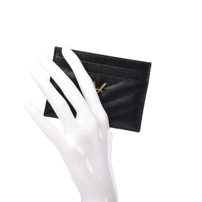 Saint Laurent Grain De Poudre Matelasse Chevron Monogram Credit Card Case Black 2 of 7
