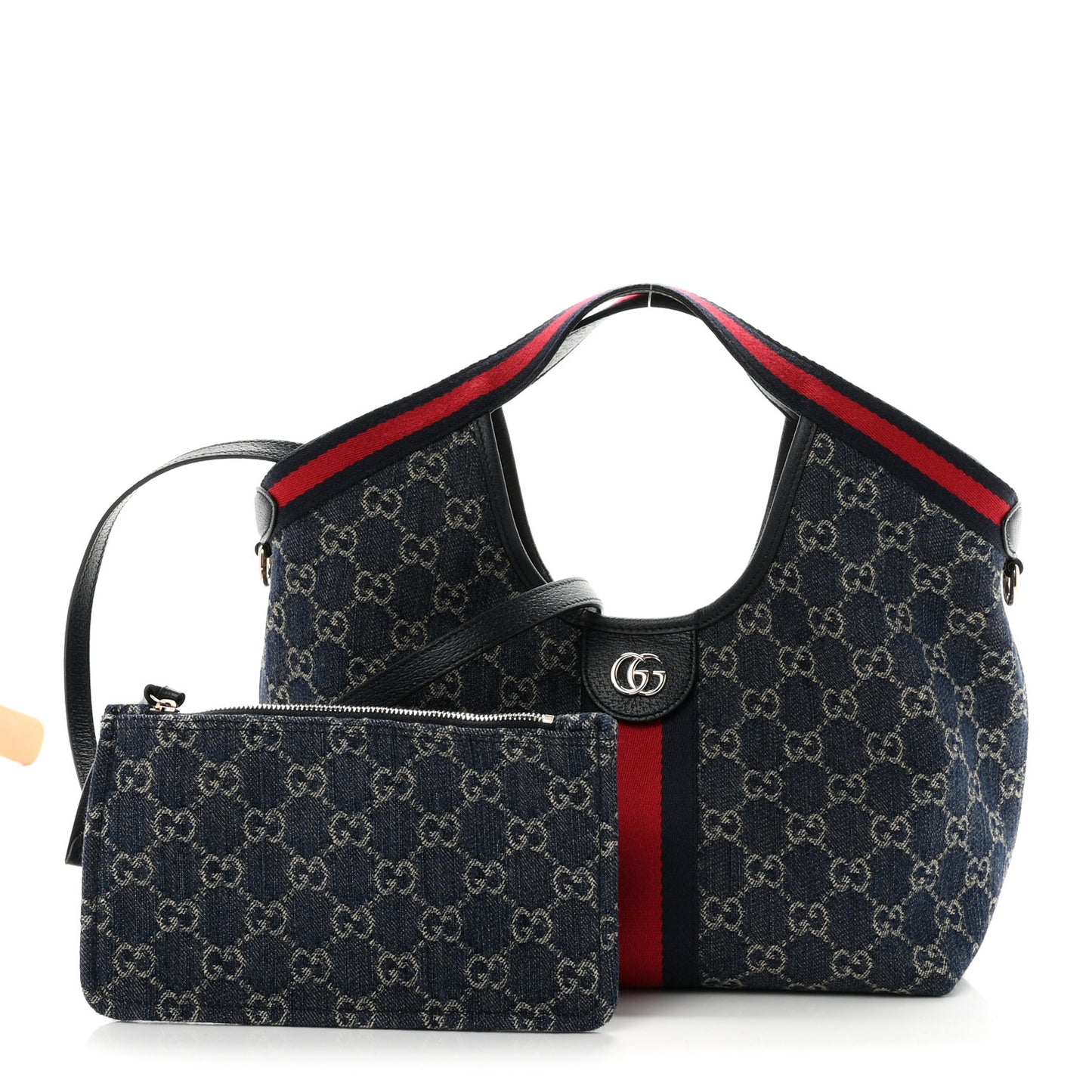 Denim GG Monogram Web Small Giglio Tote Blue White