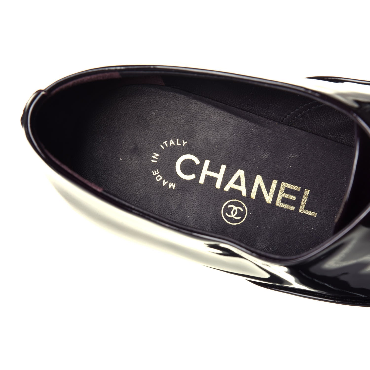 Chanel Patent Calfskin Pearl CC Lace Up Oxfords 39.5 Burgundy Black 8 of 10