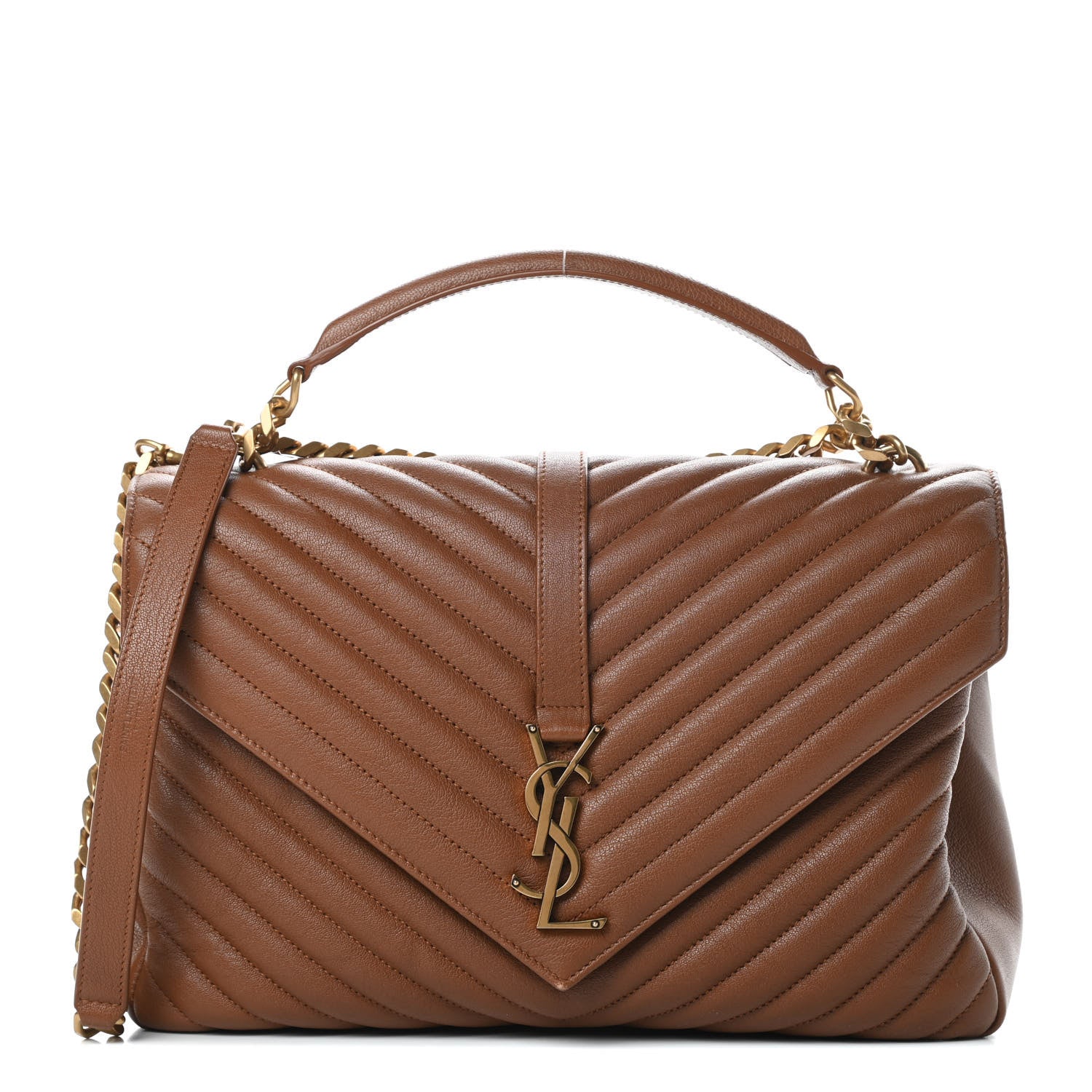 Saint Laurent Sheepskin Matelasse Chevron Monogram Large College Satchel Cognac 1 of 14