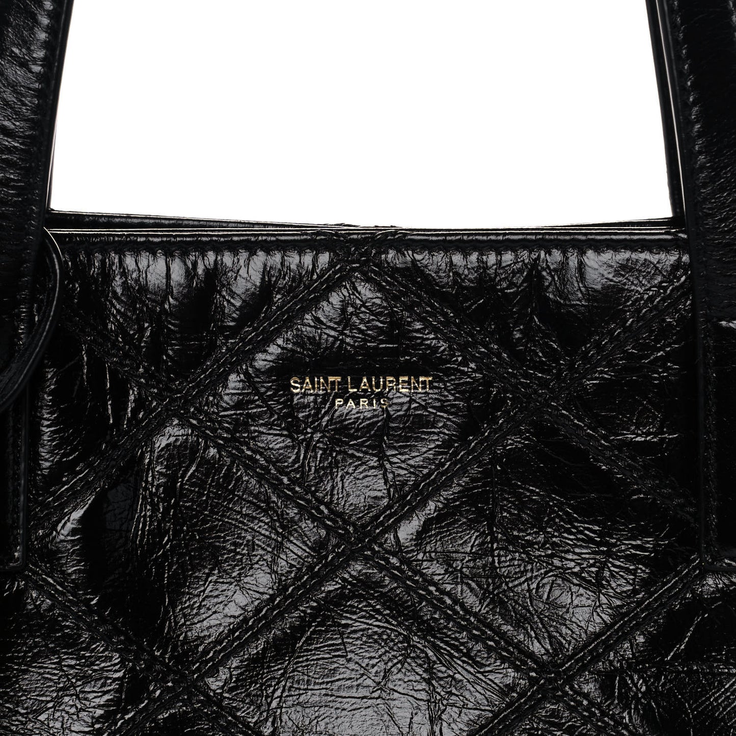 Crinkled Calfskin Quilted East West Shopping Tote Black