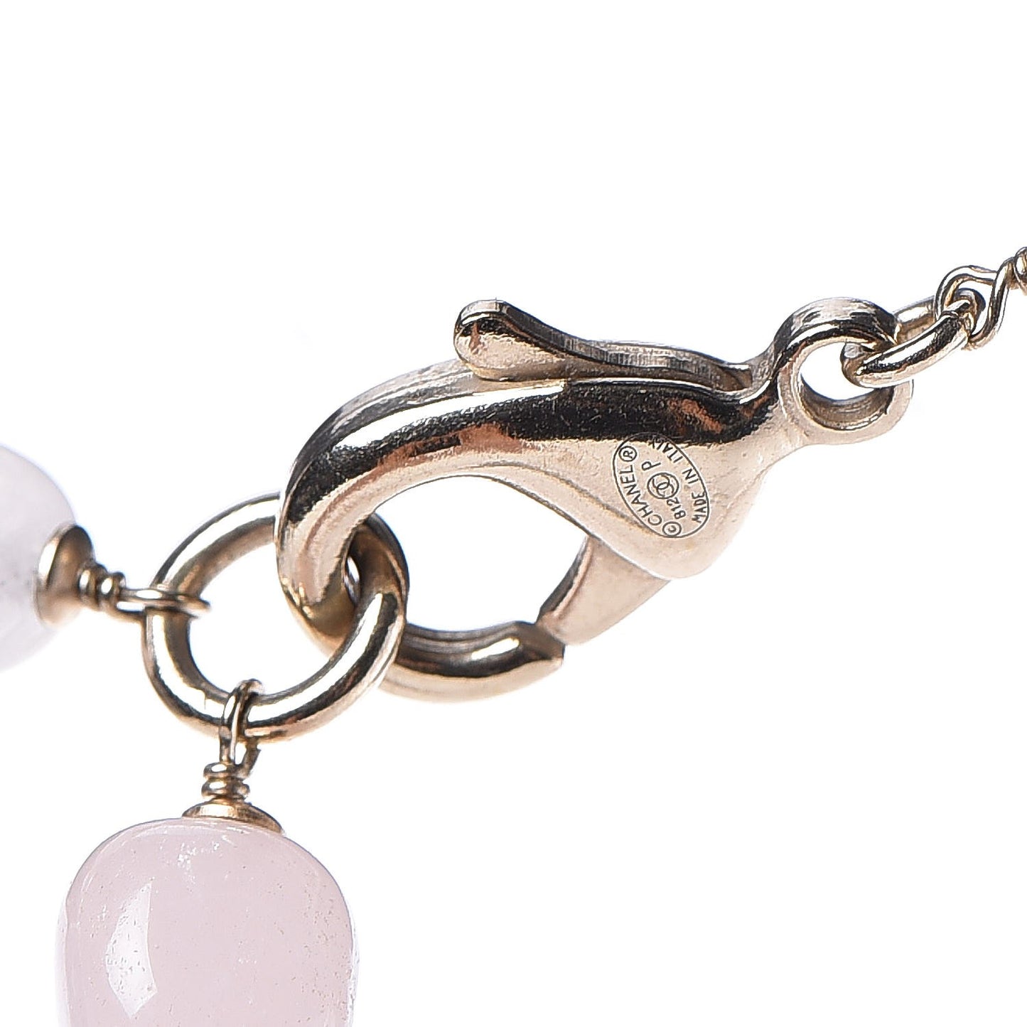 Crystal Pearl CC Long Necklace Light Gold Pink