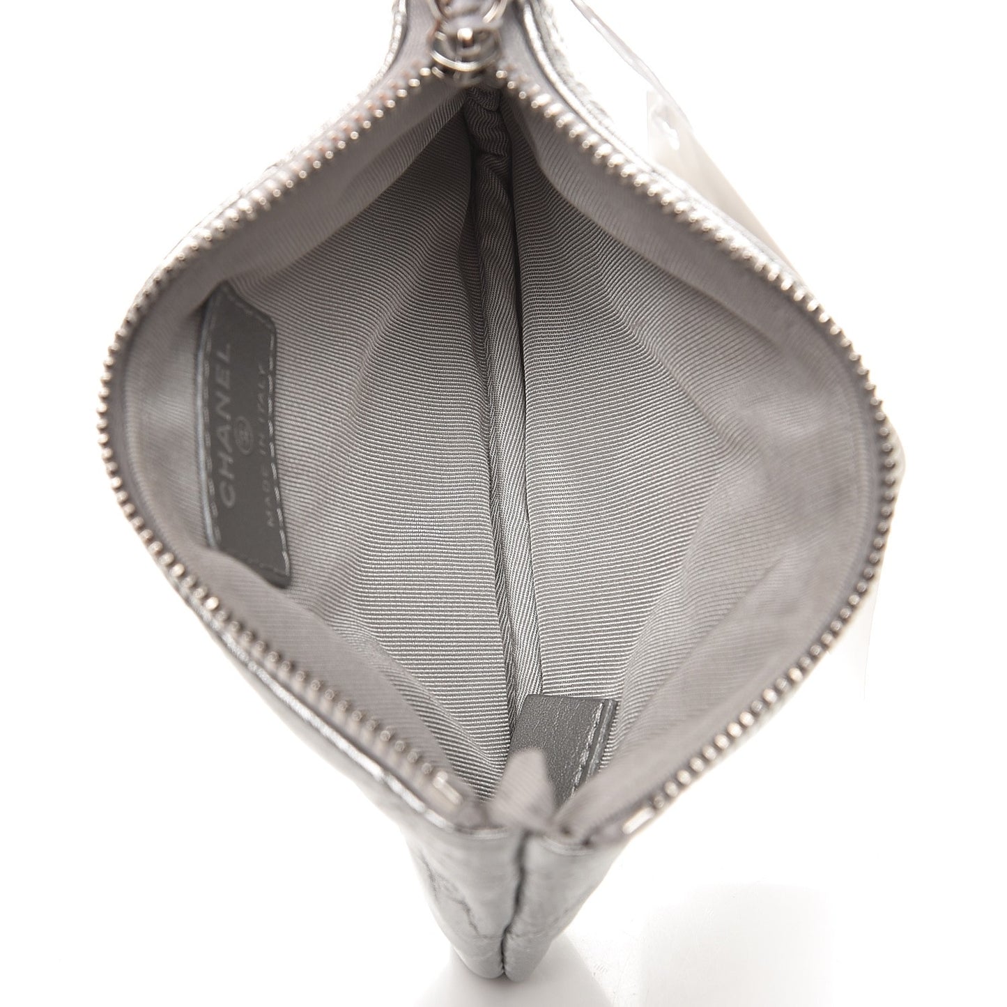 Metallic Calfskin Quilted Small Cosmo Cosmetic Case Silver