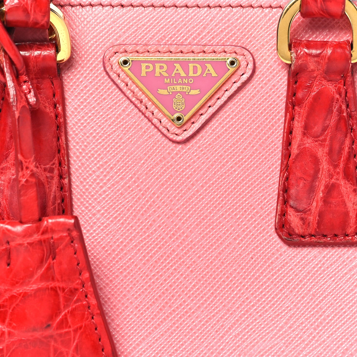 Prada Saffiano Lux Crocodile Mini Promenade Tote Fuoco Begonia 8 of 12