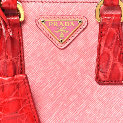 Prada Saffiano Lux Crocodile Mini Promenade Tote Fuoco Begonia 8 of 12