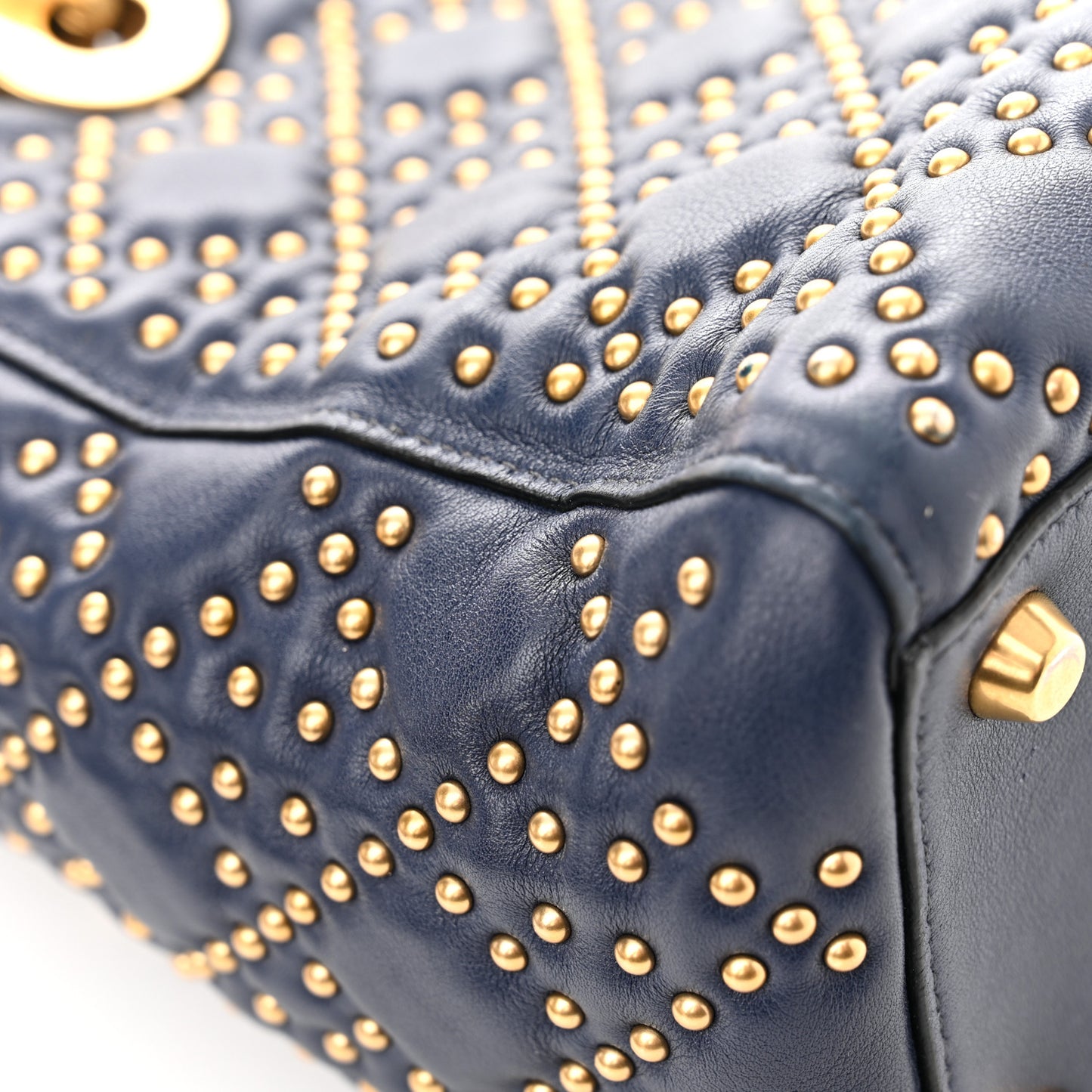 Calfskin Cannage Studded Medium Supple Lady Dior Navy