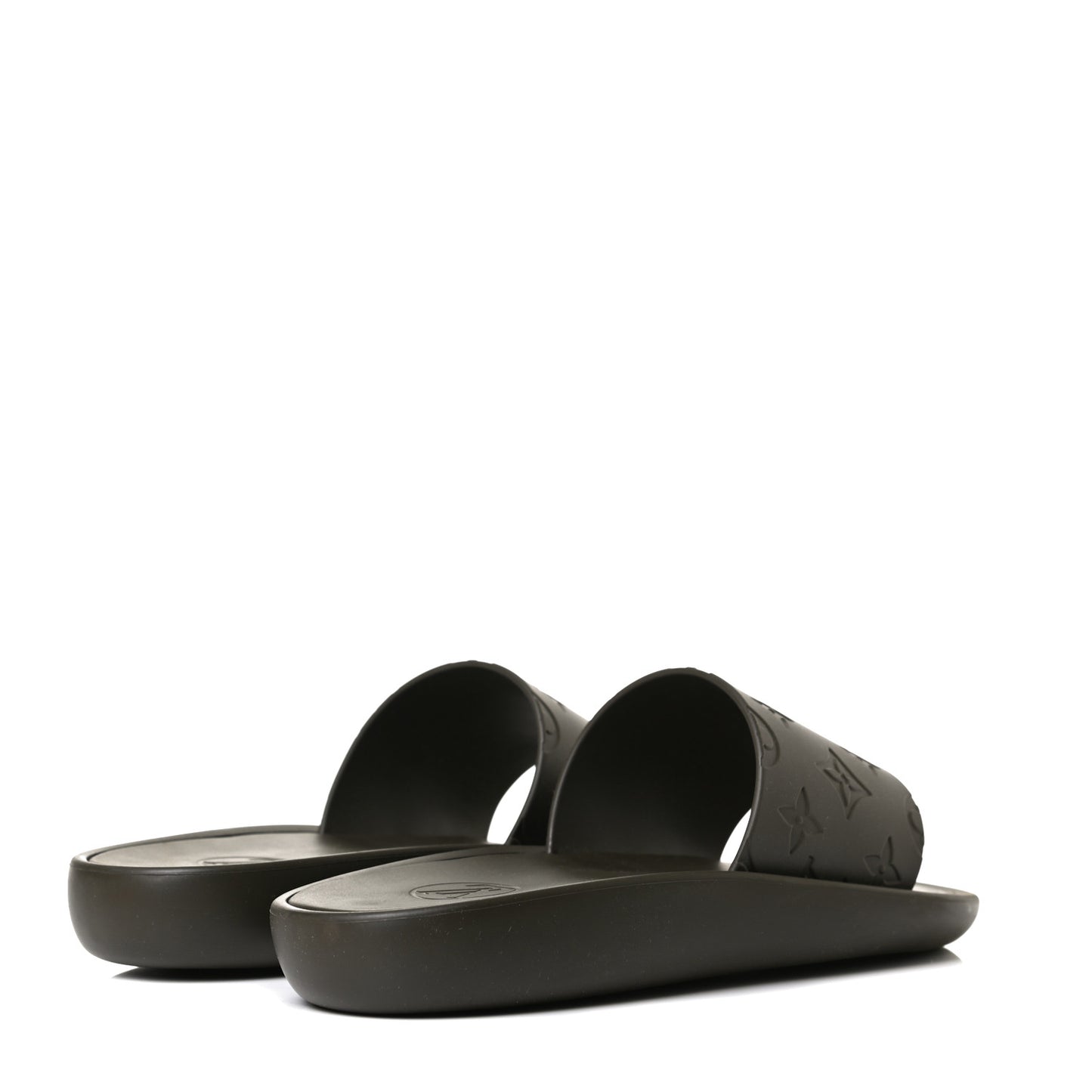 Matte Rubber Monogram Embossed Sunbath Slide Sandals 38 Khaki
