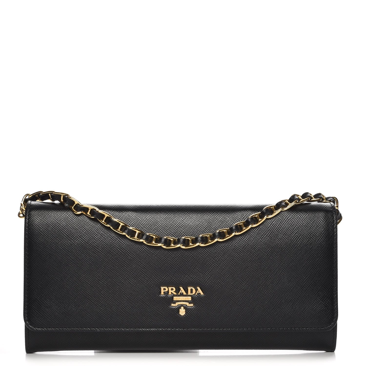 Prada Saffiano Metal Oro Chain Wallet Nero Black 1 of 7