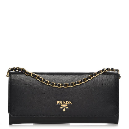 Prada Saffiano Metal Oro Chain Wallet Nero Black 1 of 7