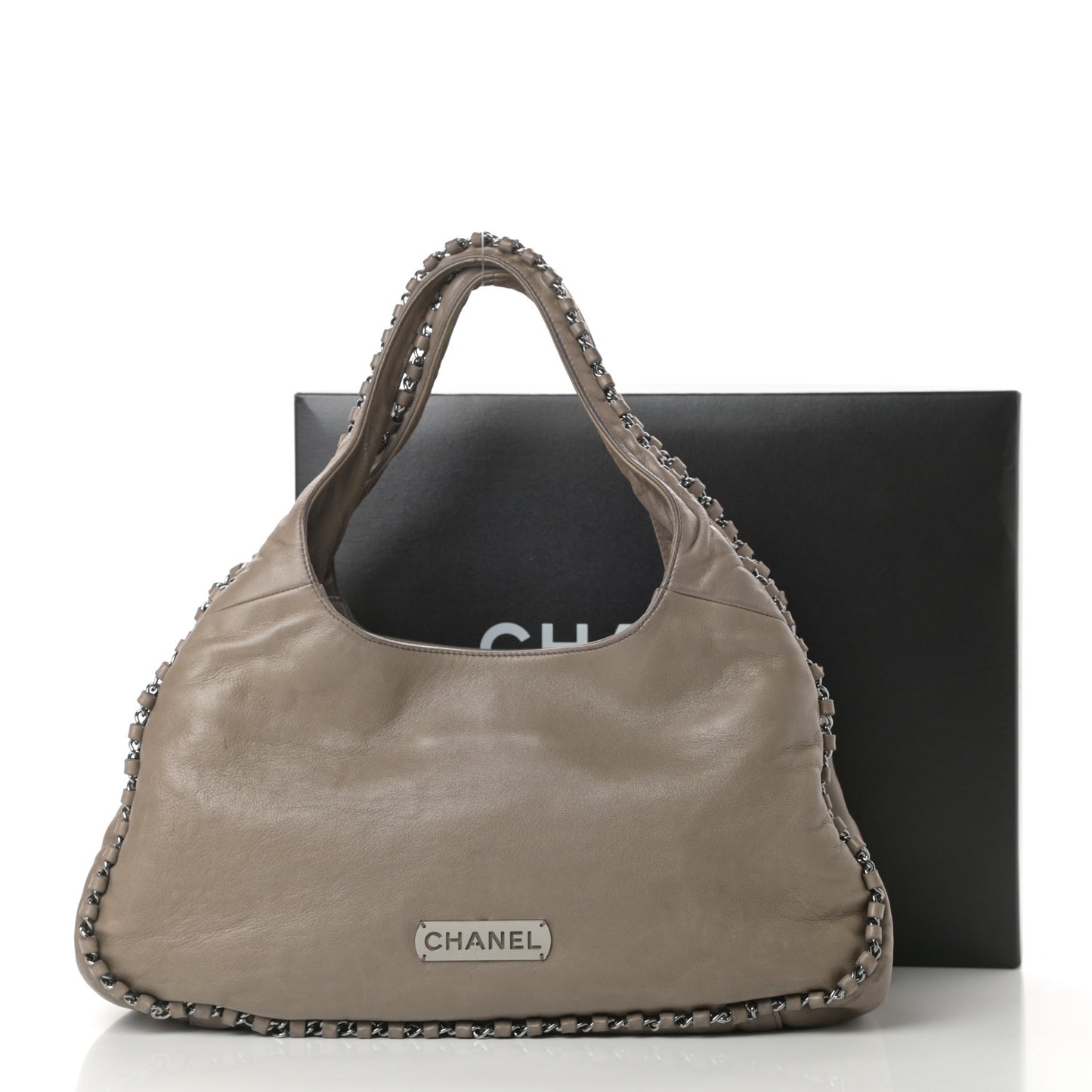 Lambskin Chain Hobo Grey