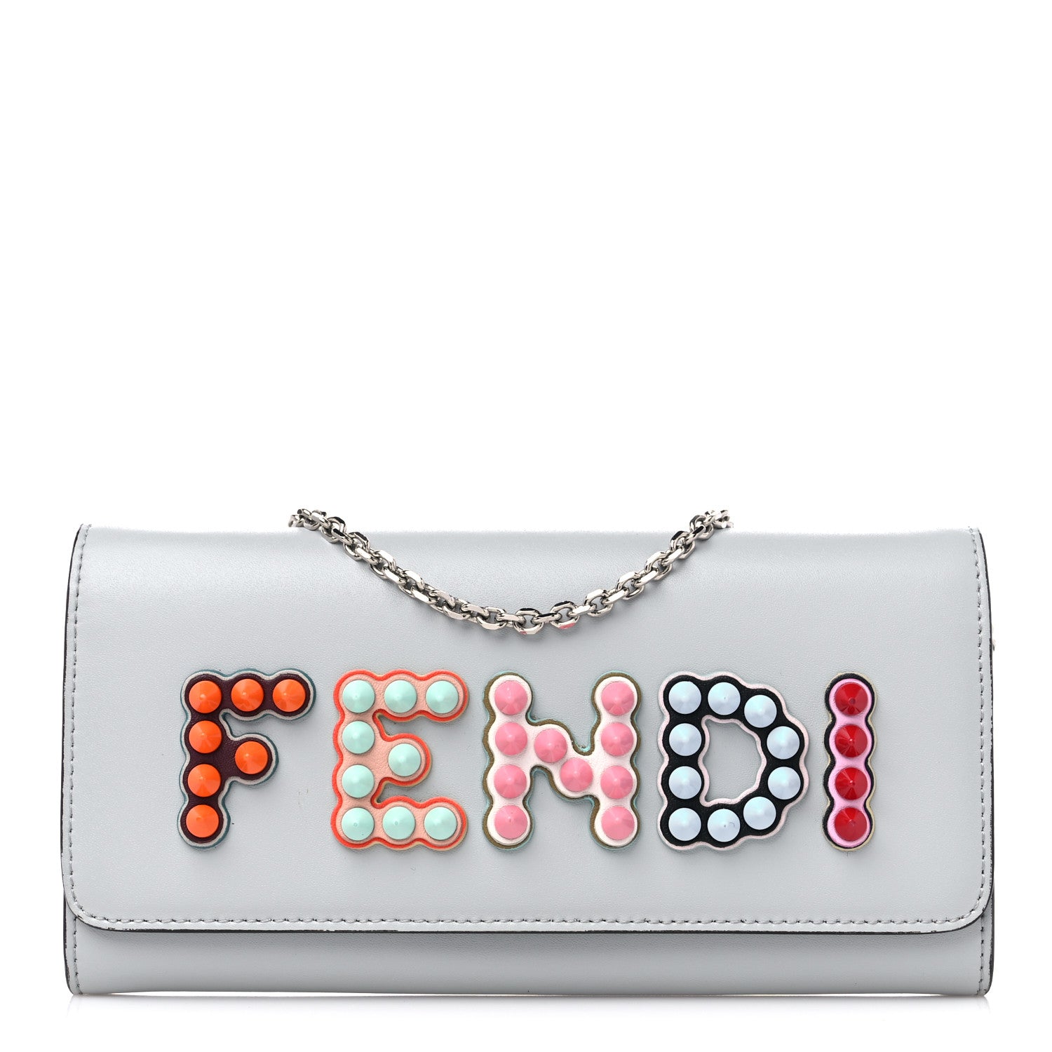 Fendi Vitello Liberty Fun Fair Studded Continental Wallet On Chain Grigio Perla Multicolor 1 of 14